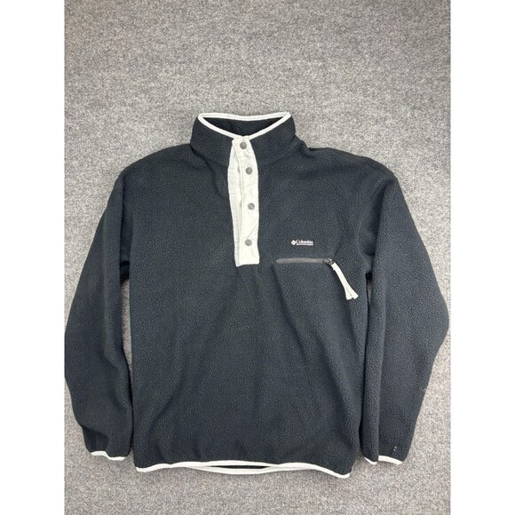 Columbia Other - Columbia Fleece Pullover Mens Medium Gray Snap Front Mock Neck Pocket Warm